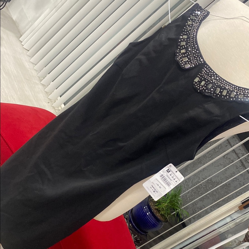 NEW WITH TAGS Zara Black Sheath Mini Dress with Peter Pan Collar